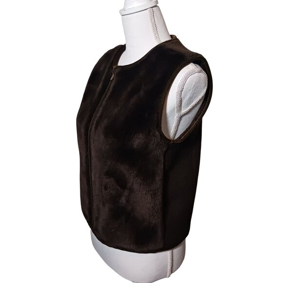 Banana Republic Brown Faux Fur & Fleece Zip Up Vest with Pockets Size S - Picture 3 of 10